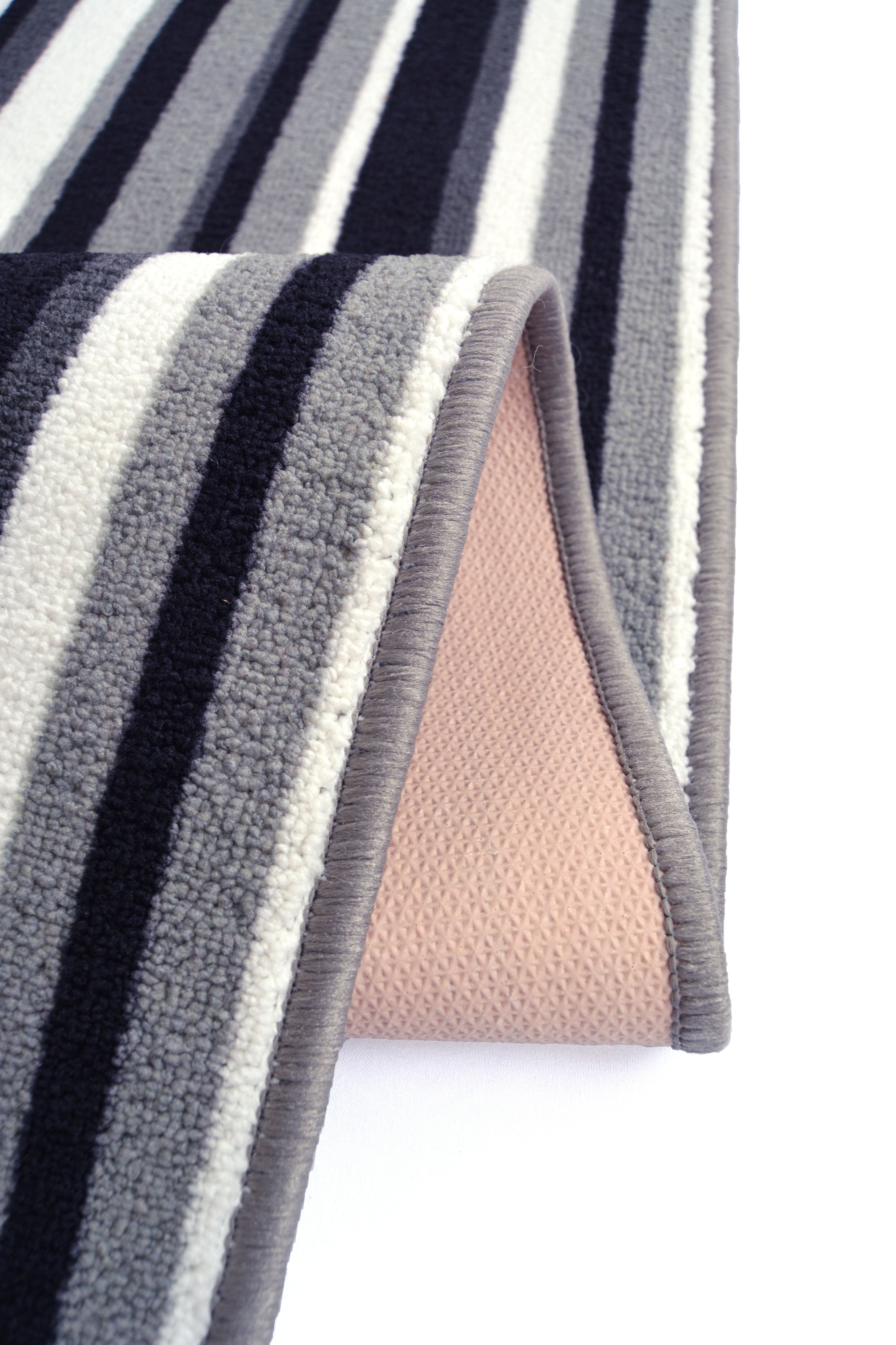 Deco Stripe Anthracite Runner Rug – Machine Washable, Non-Slip, 100% Recycled Polyester