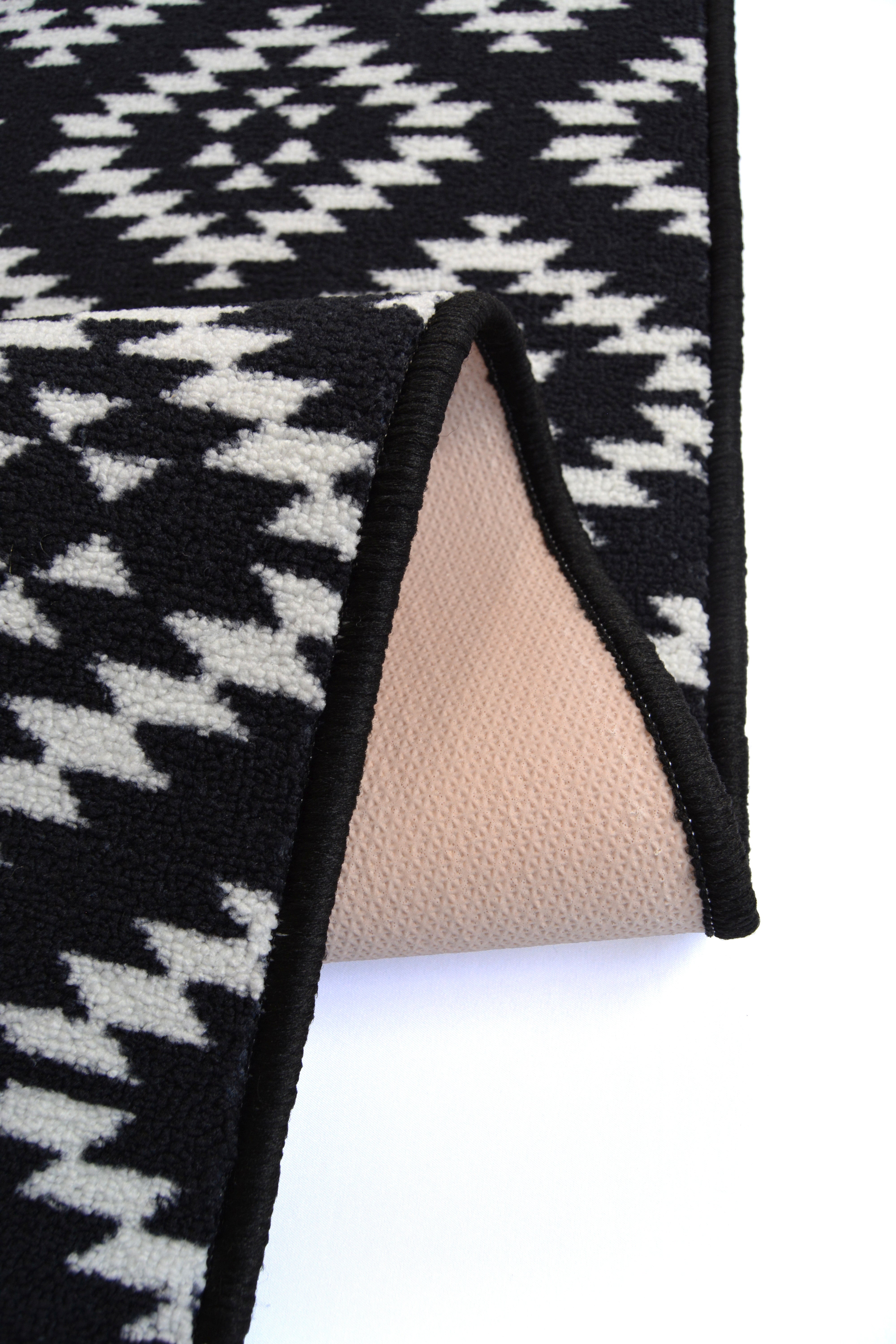 DECO Charm - Geometric Runner in Anthracite & Navy for Hallways
