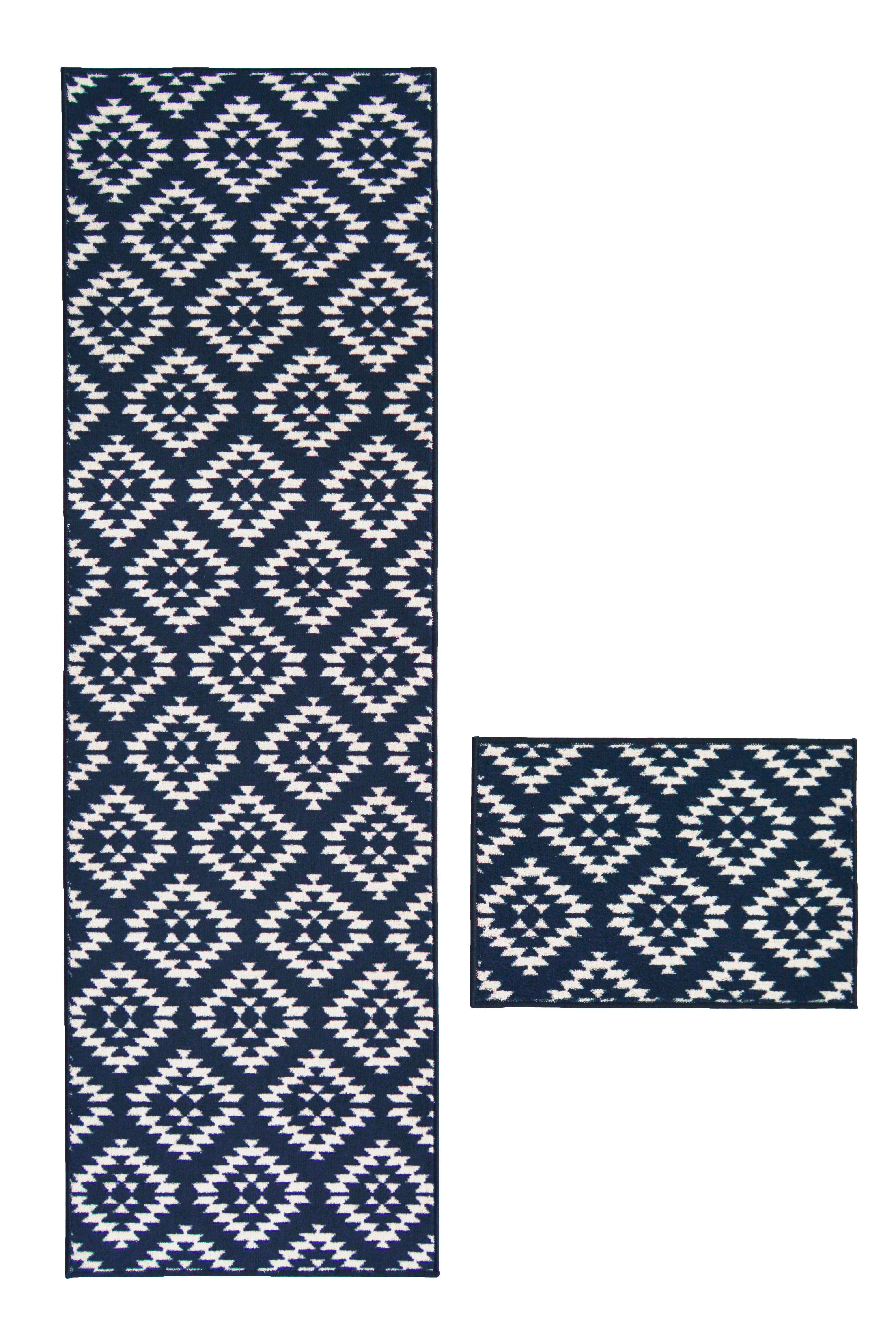 DECO Charm - Geometric Runner in Anthracite & Navy for Hallways