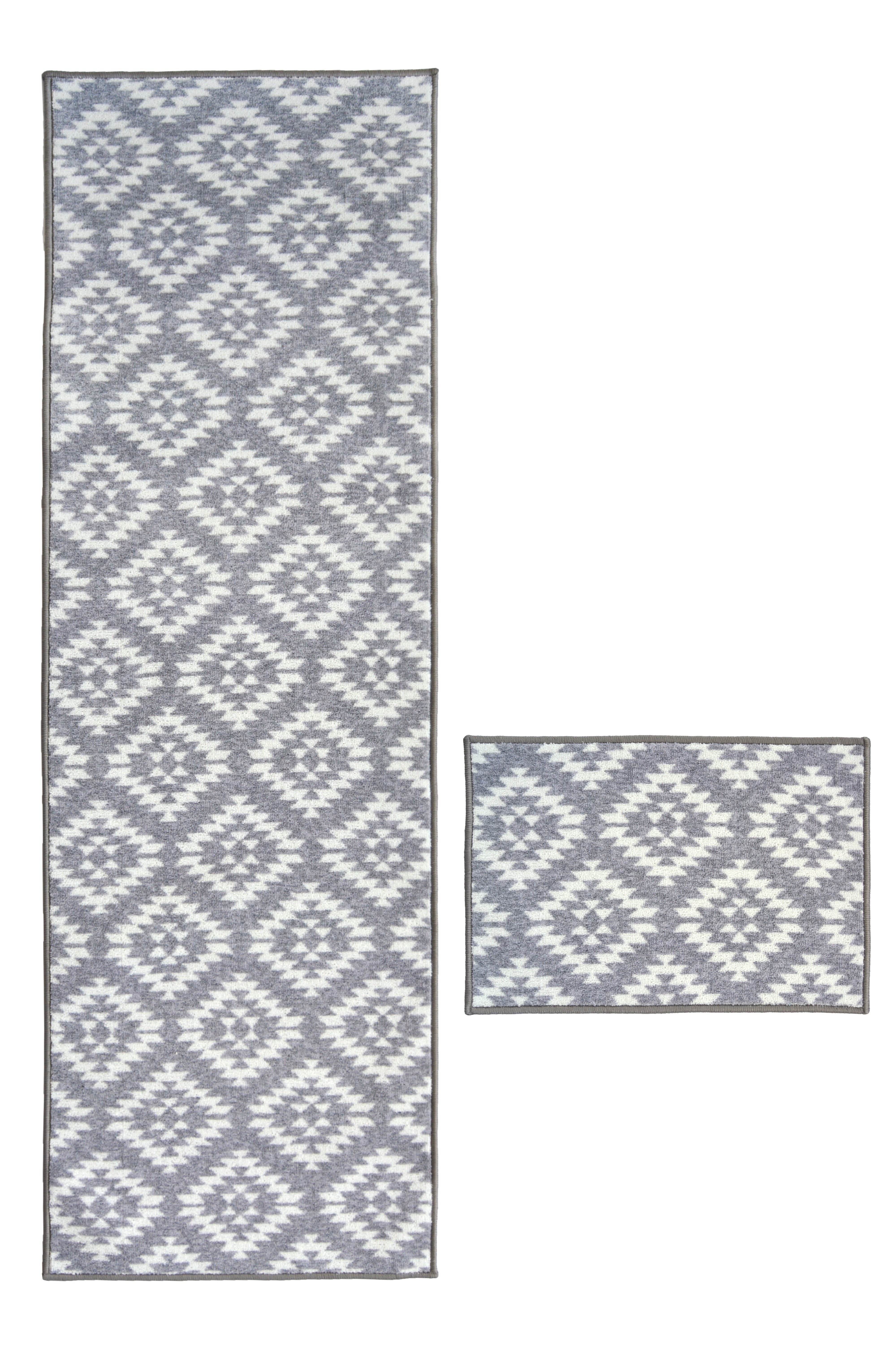 DECO Charm - Geometric Runner in Anthracite & Navy for Hallways