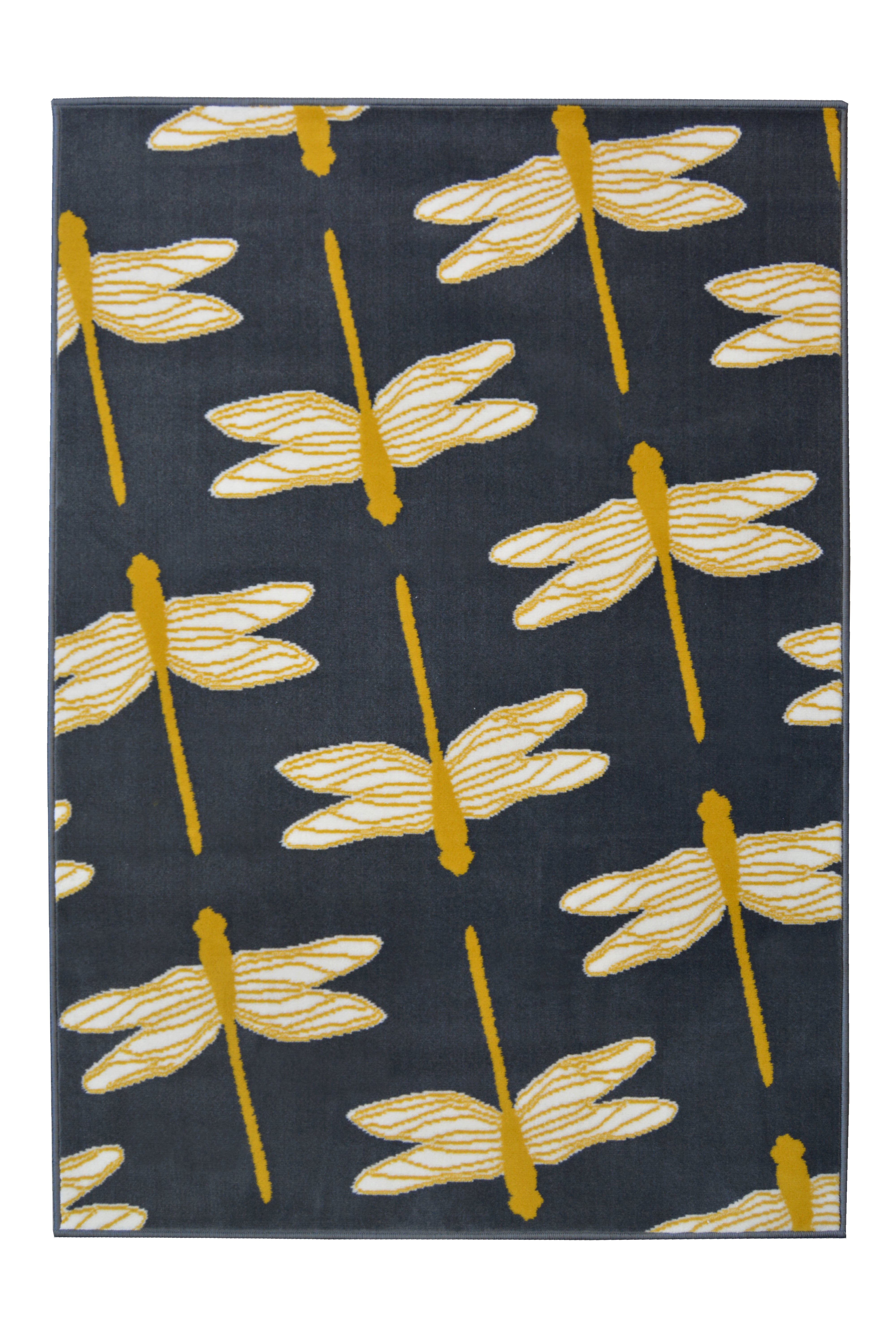 Maestro Dragonfly Charcoal & Silver Grey Rug – Contemporary Polypropylene Rug for Indoor Use, Various Sizes