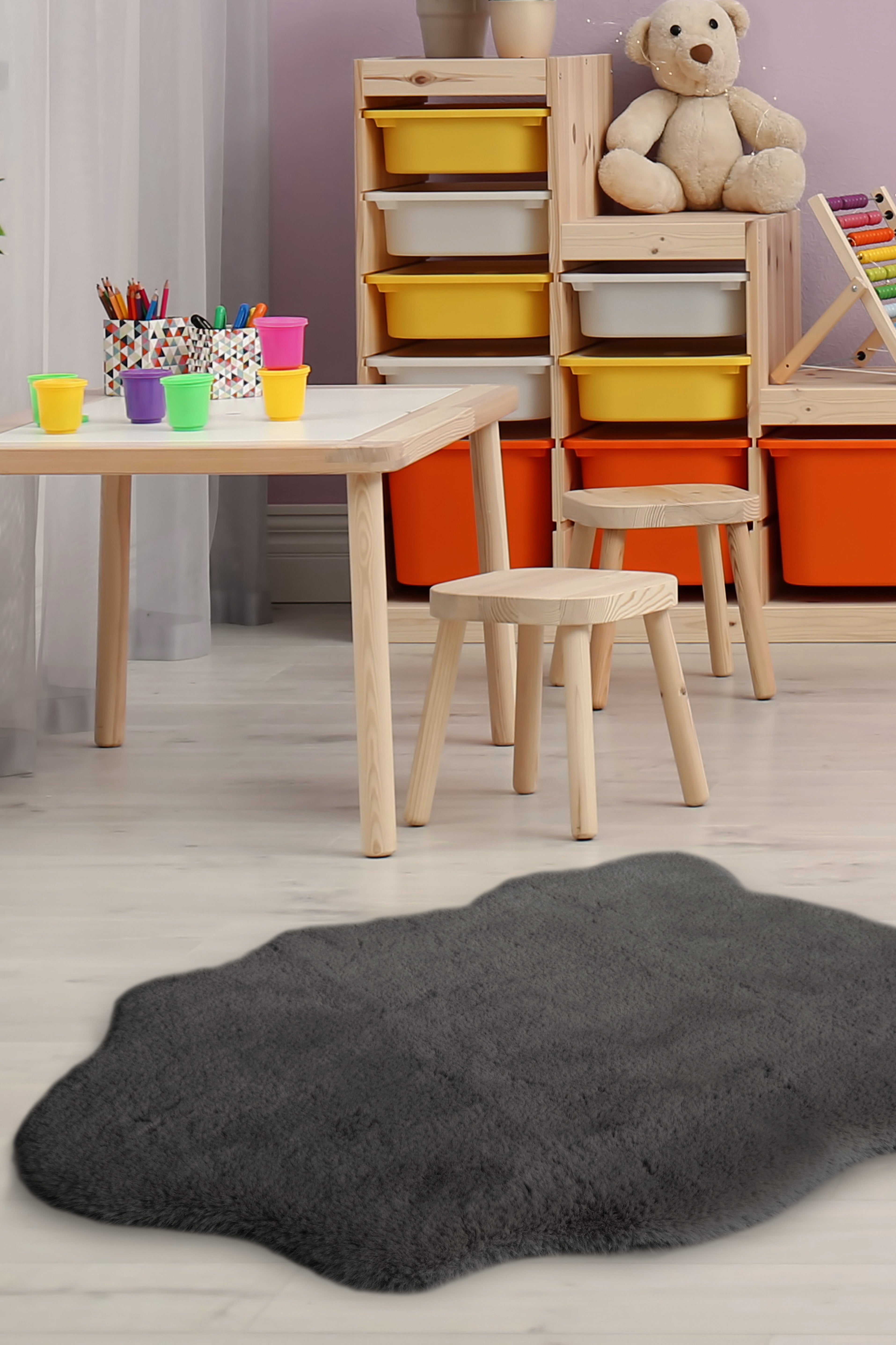 Luxury Faux Fur - Blush & Grey Rugs for Cozy Elegance