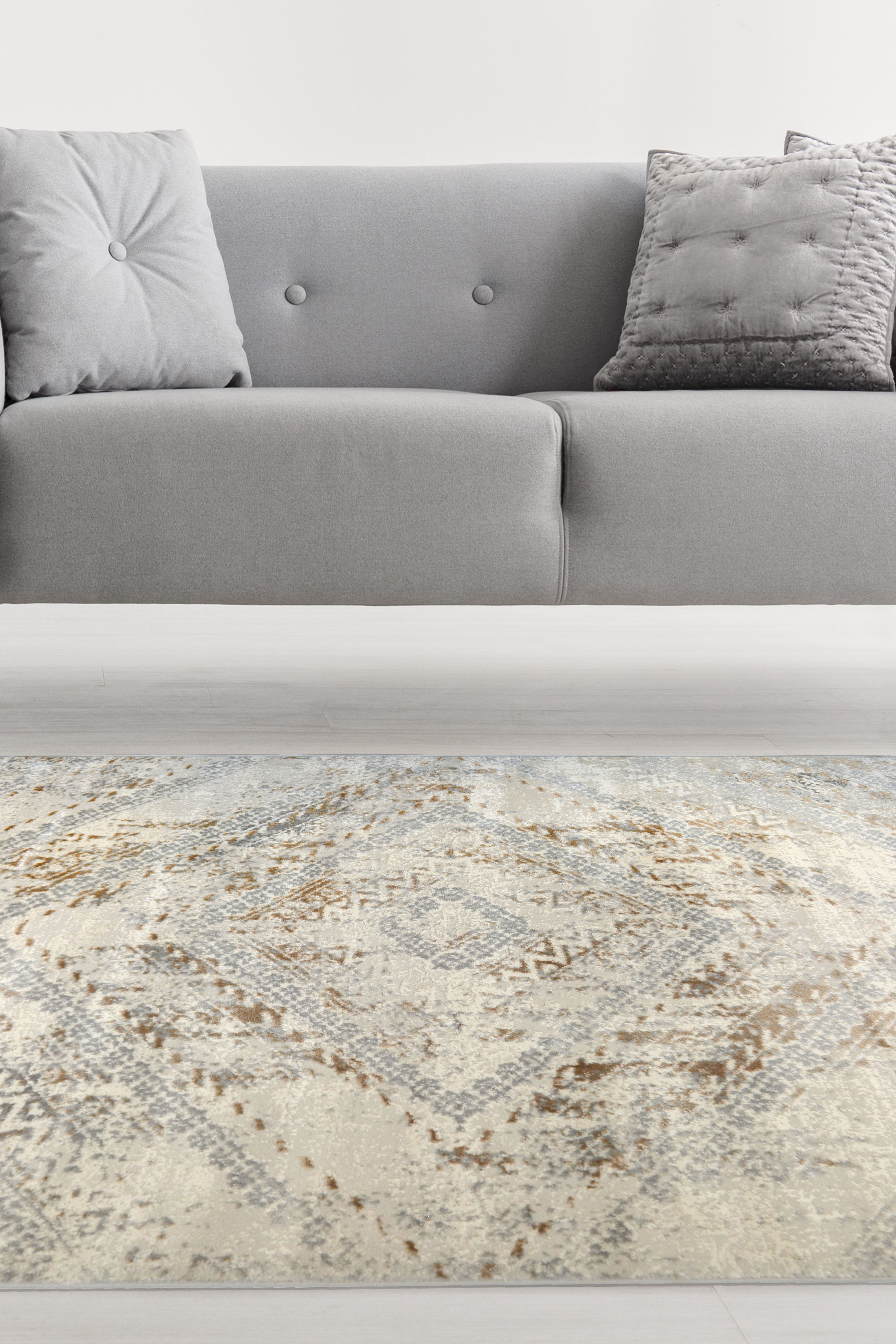 Abstract Burst - Grey & Ochre Rug for Chic Living Spaces