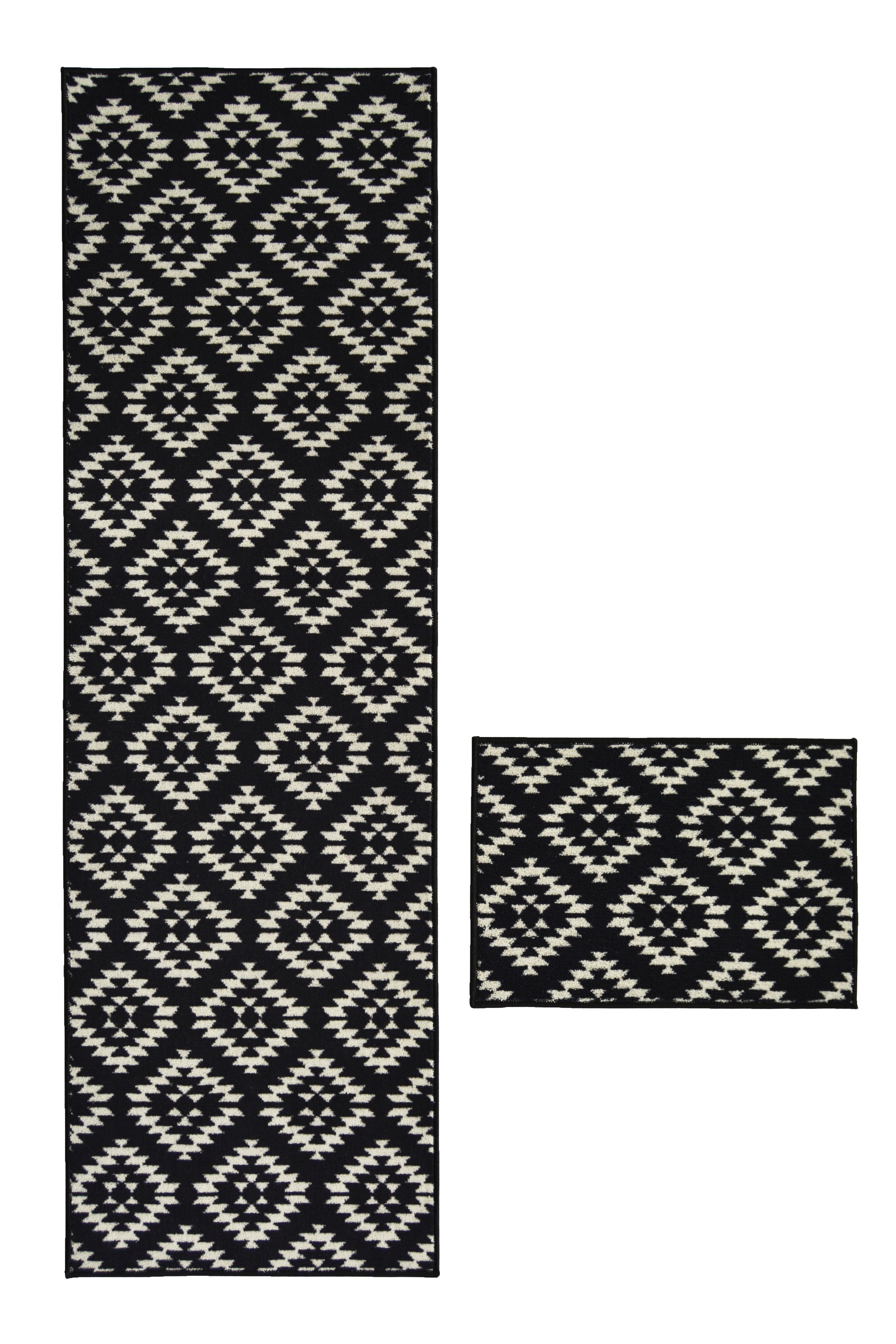 DECO Charm - Geometric Runner in Anthracite & Navy for Hallways