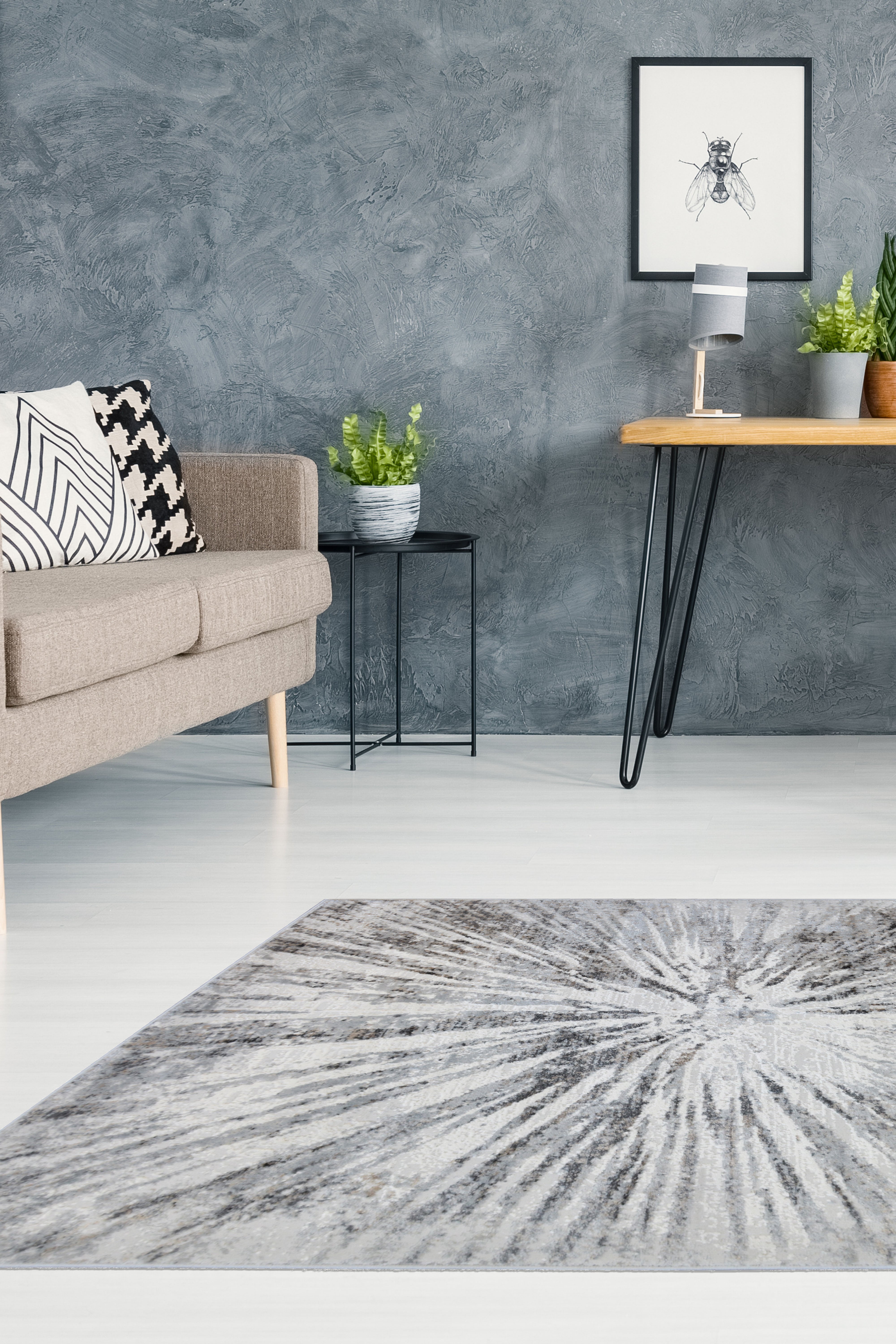 Abstract Burst - Grey & Ochre Rug for Chic Living Spaces