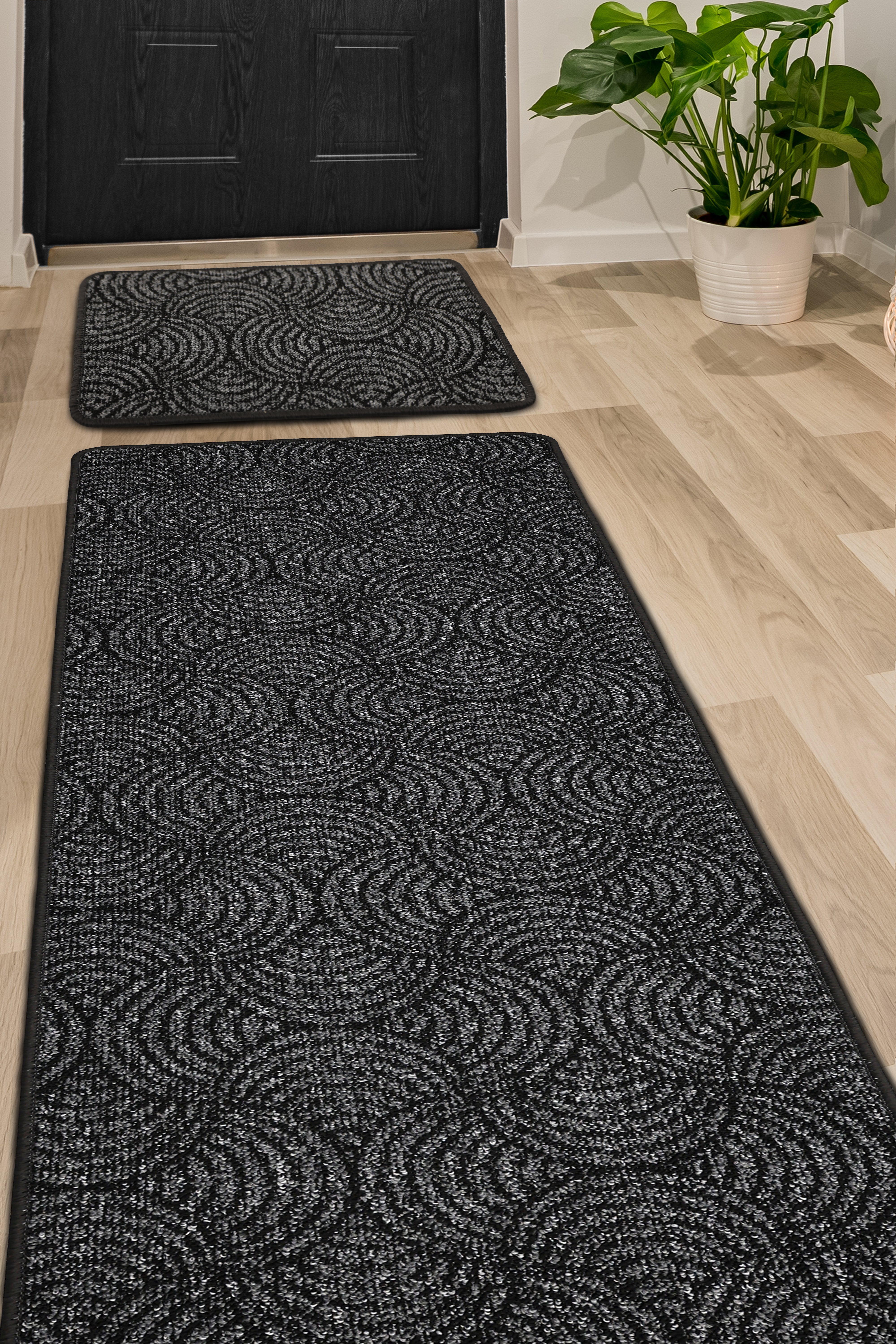 Geo Utility - Anthracite Geometric Runner for Modern Hallways