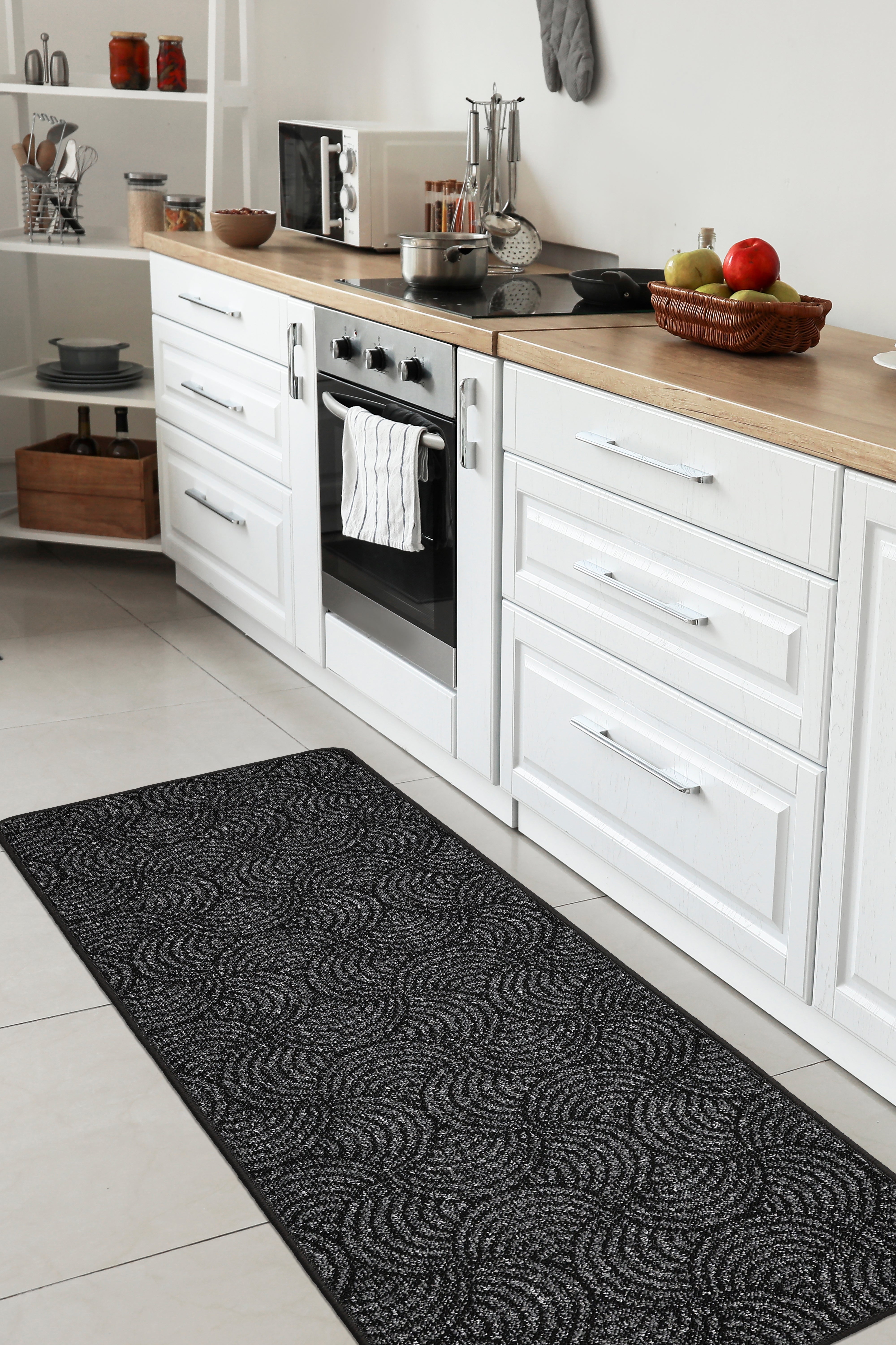 Geo Utility - Anthracite Geometric Runner for Modern Hallways