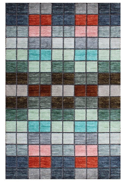 Chequers Multi - Vibrant Block Rug for Dynamic Living Spaces