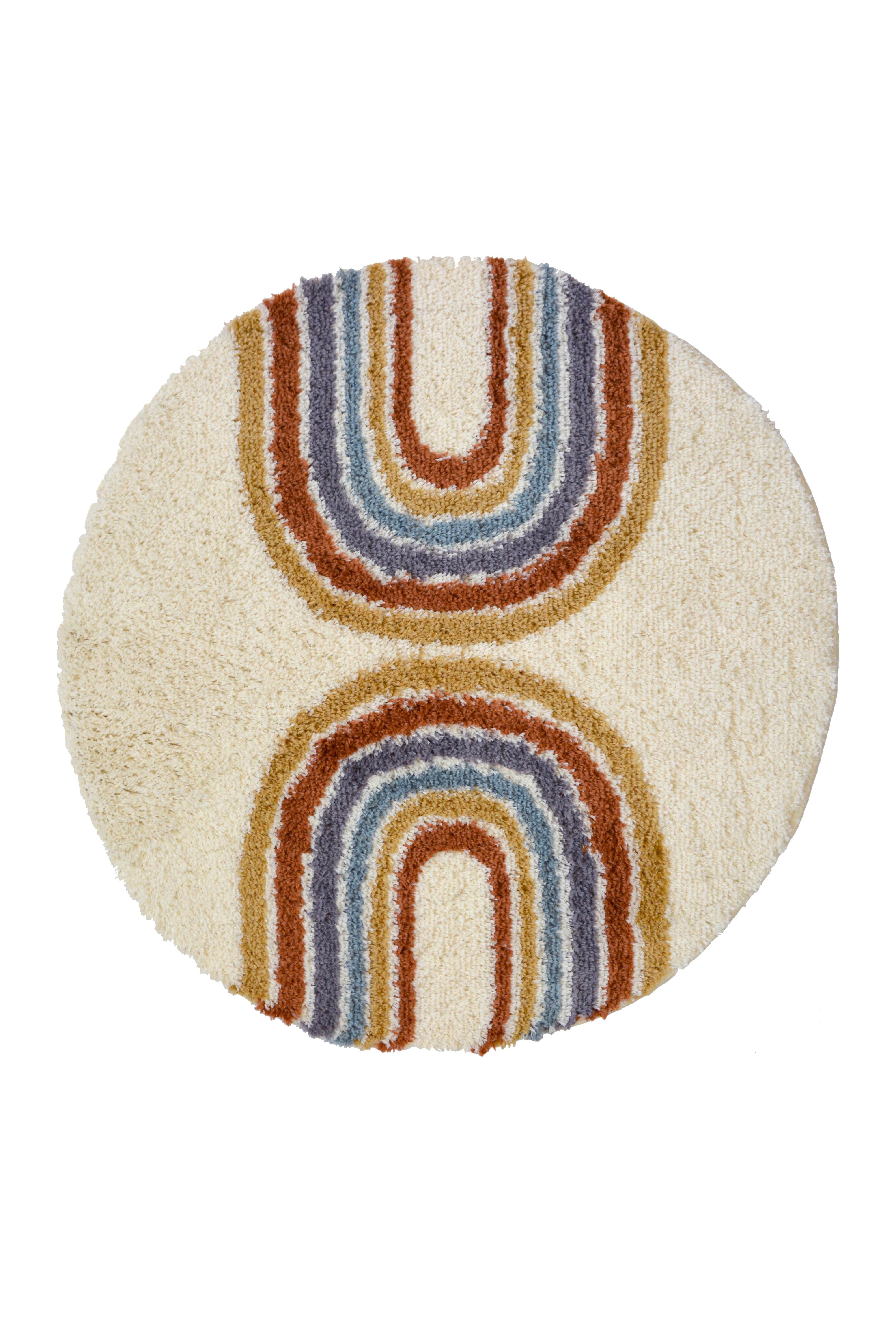SNUG Rainbow - Round Shaggy Rainbow Rug in Soft Ivory & Earth Tones