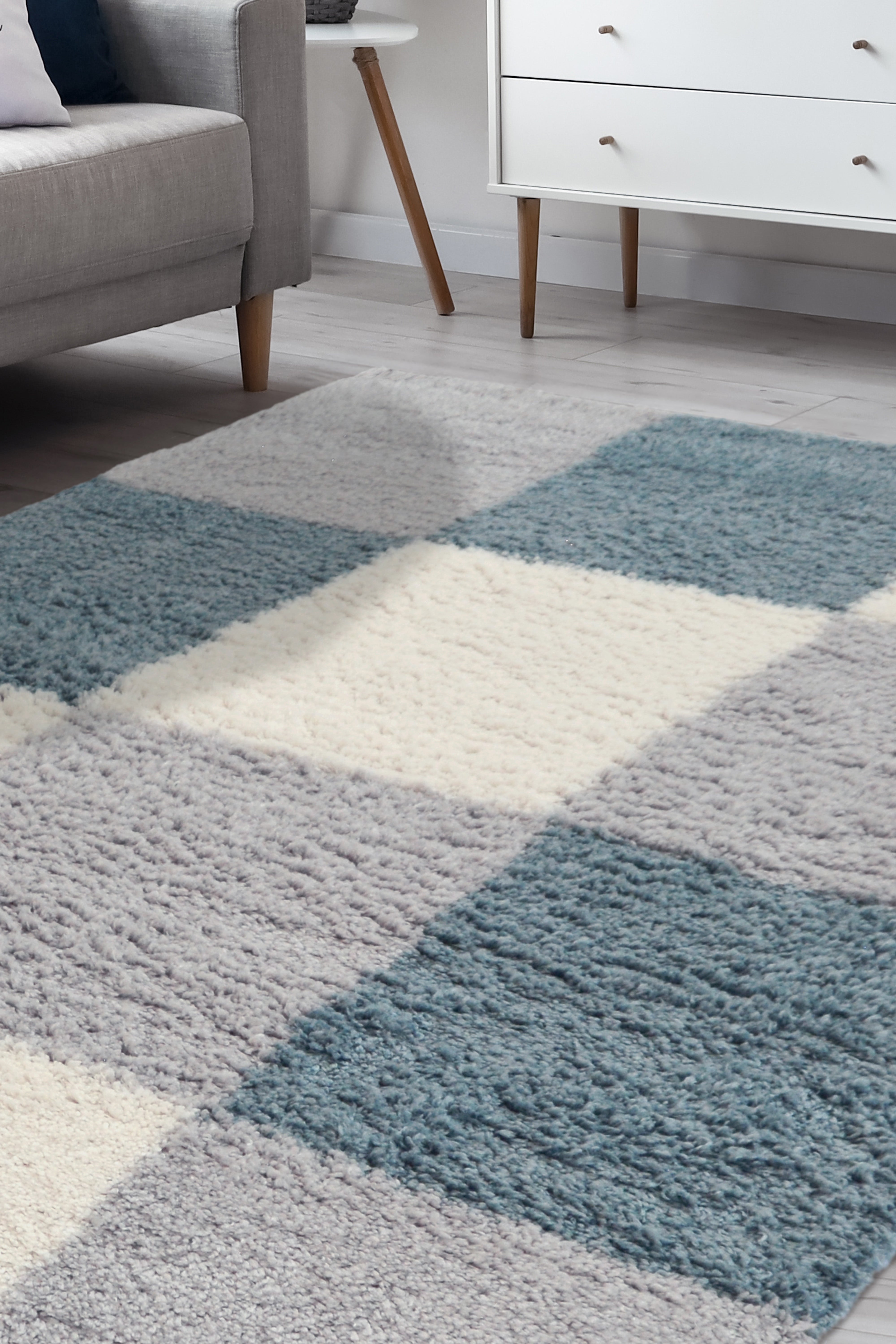 SNUG Blocks - Modern Checkered Shaggy Rug