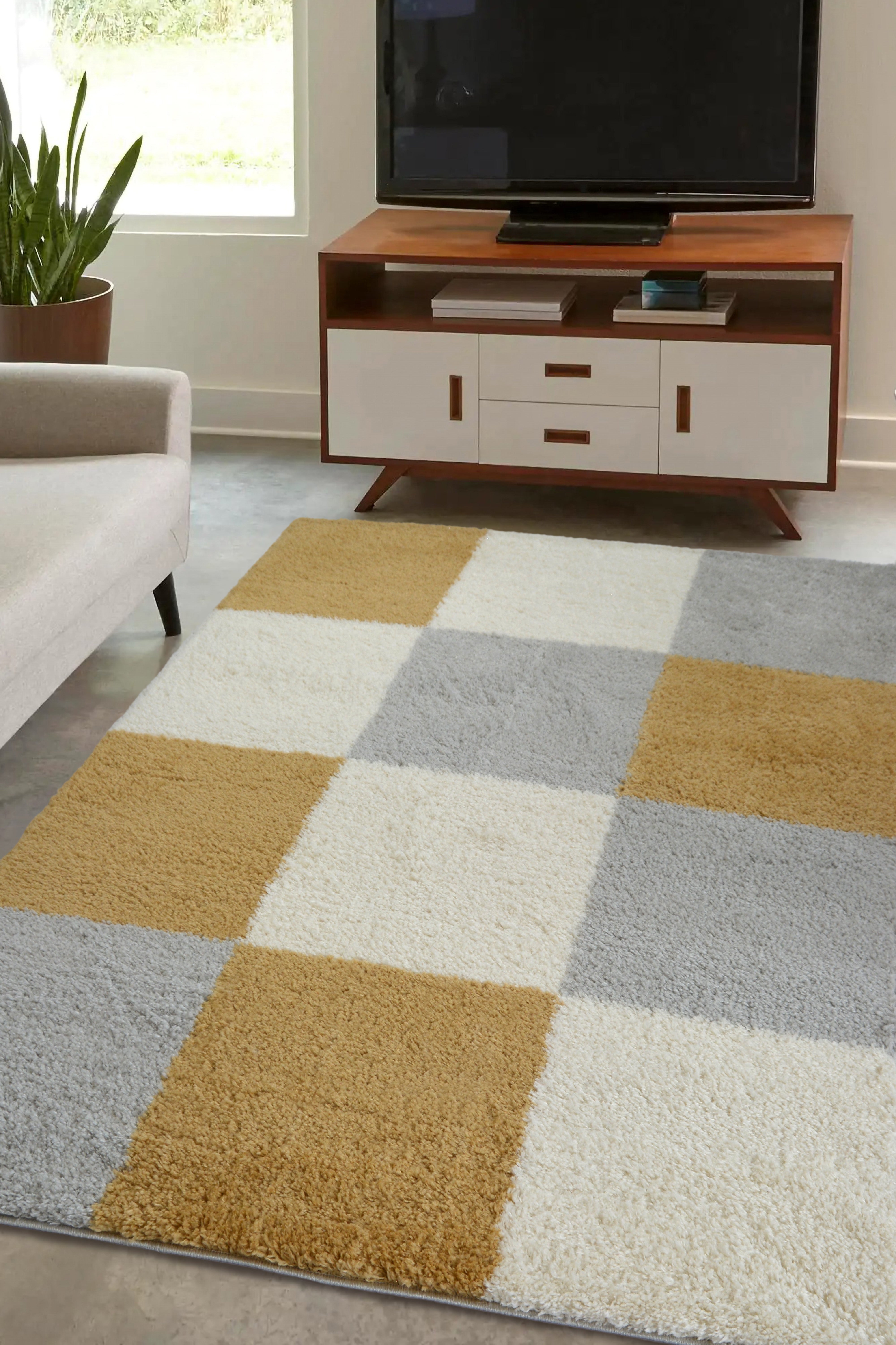 SNUG Blocks - Modern Checkered Shaggy Rug