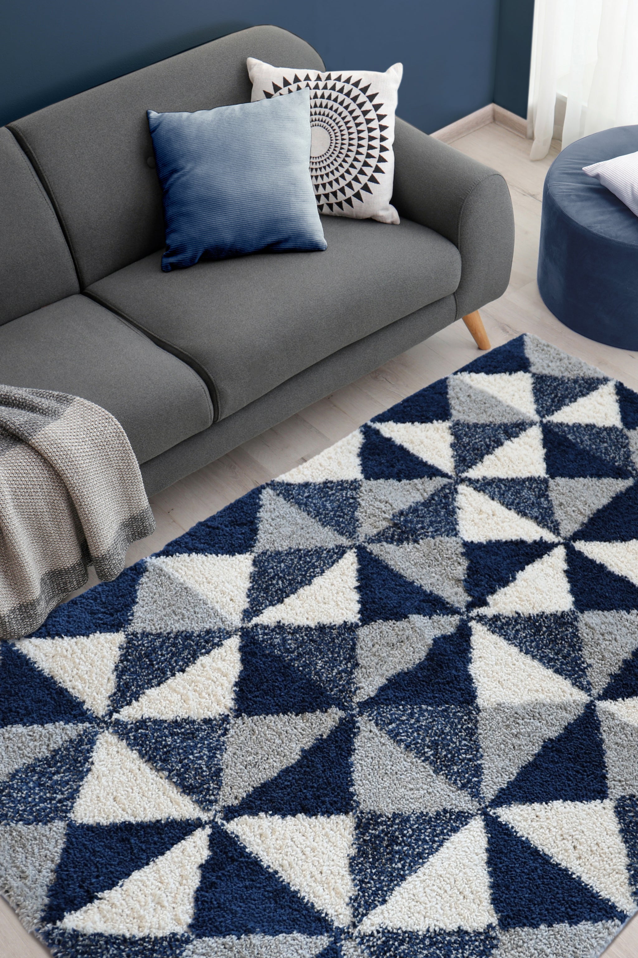 SNUG Scandi - Modern Shaggy Rug – Soft Pile – Navy & Grey