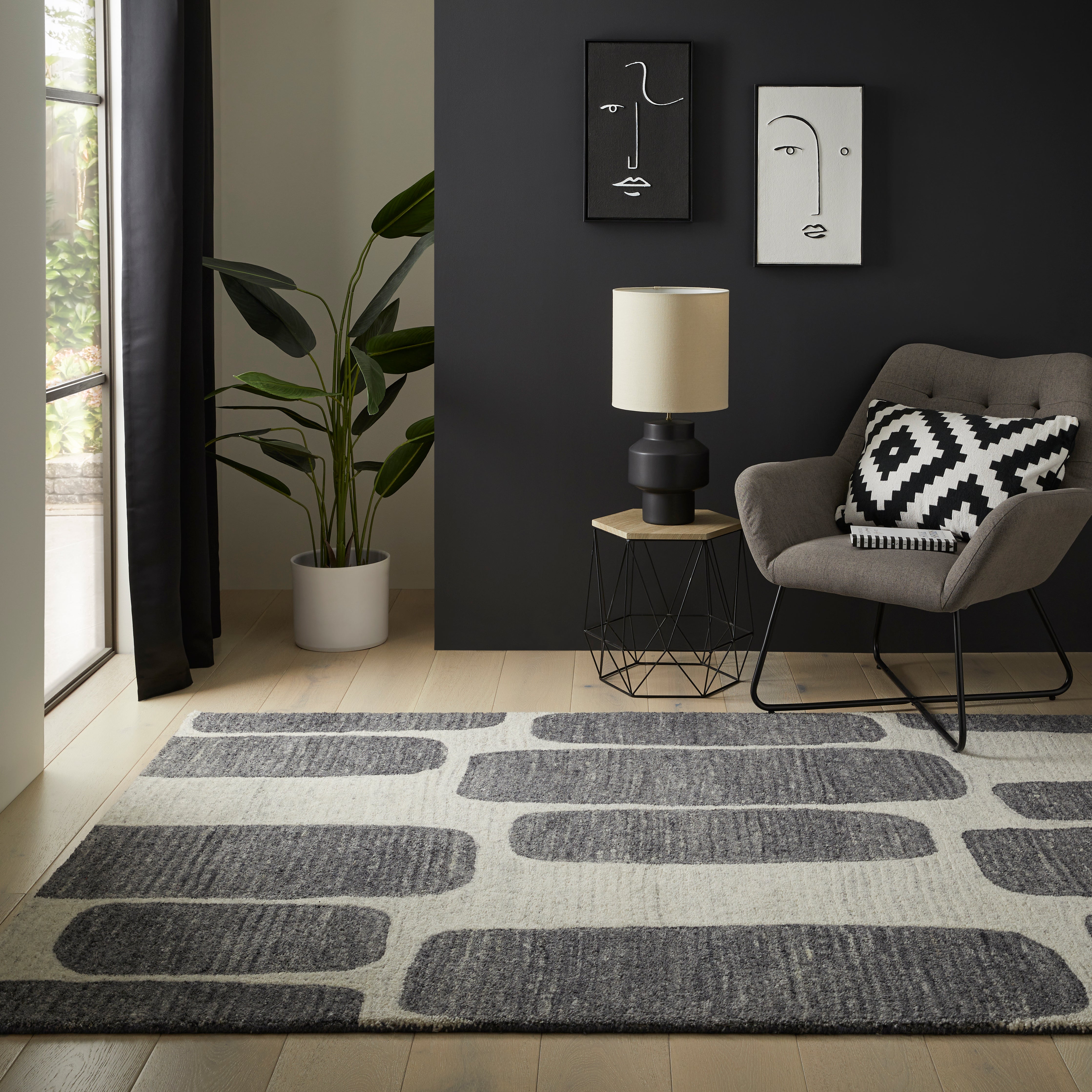 VISTA Retro - Cream/Charcoal Wool Rug for Modern Living