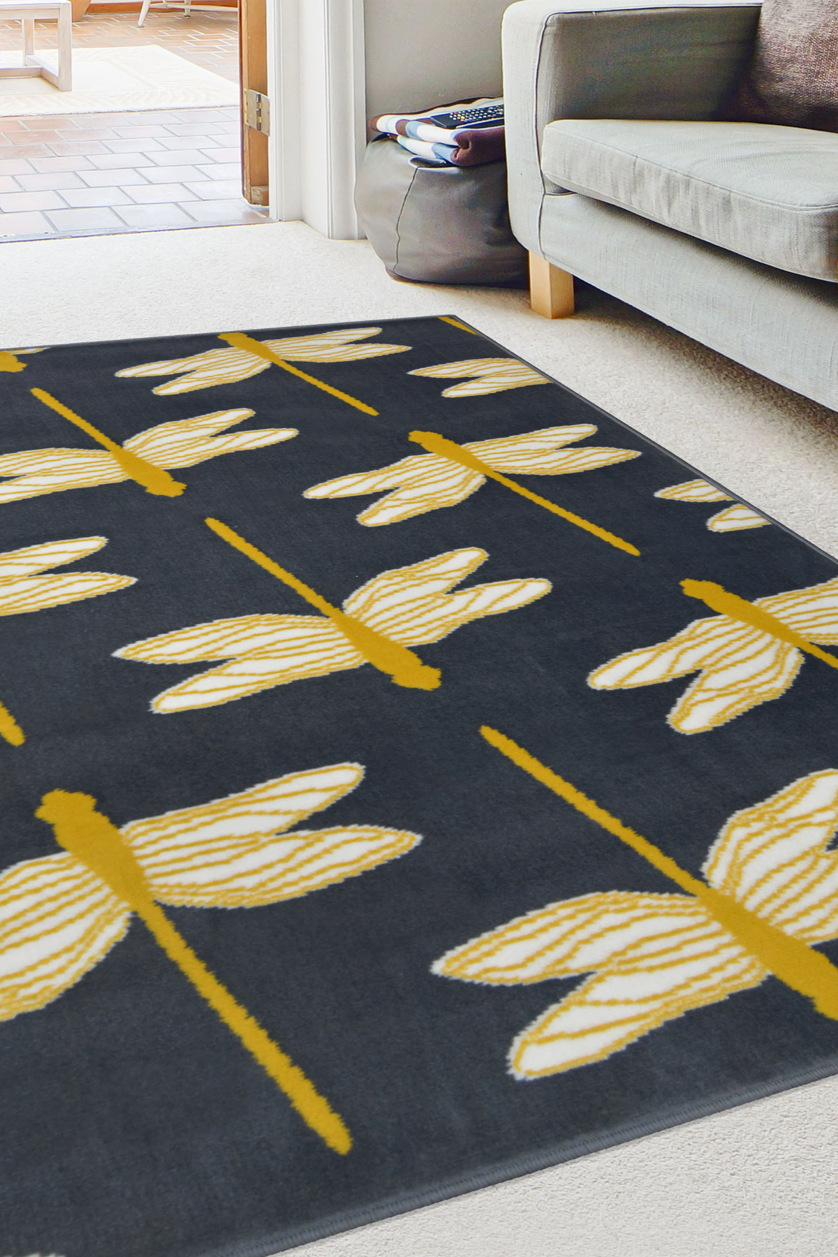 Maestro Dragonfly Charcoal & Silver Grey Rug – Contemporary Polypropyl